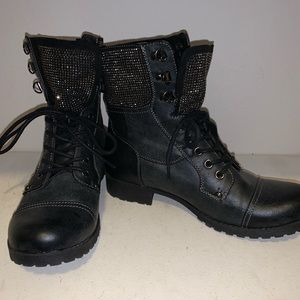 G by Guess Black Sparkly Moto Boot - Size 7